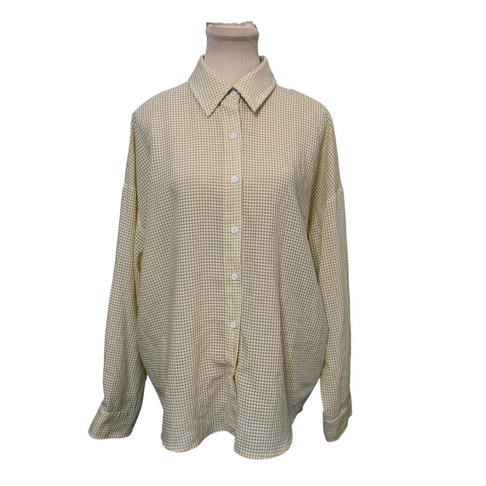 Skylar Rose Women Gingham Button Down Shirt‎ Large Yellow White Checkered Preppy